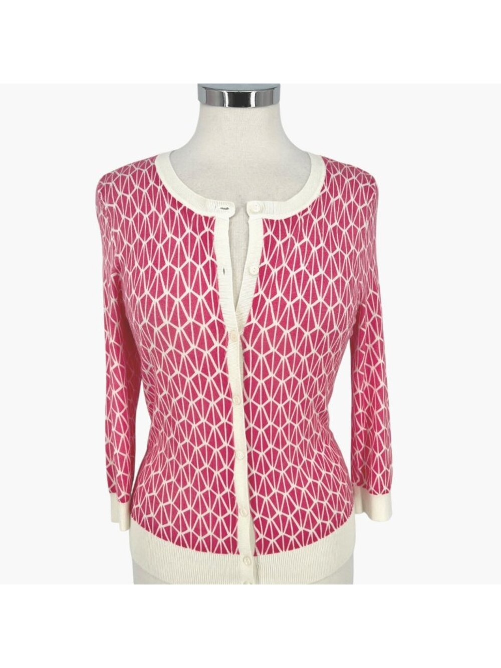 Halogen Geometric Preppy Mod Cardigan Sweater Button Front Pink Size MP